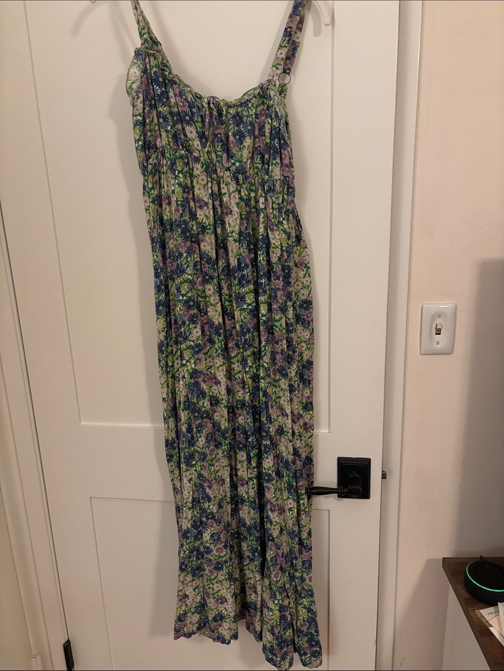 NATURAL LIFE Blue, Green & Cream Floral Spaghetti-Strap Maxi Dress